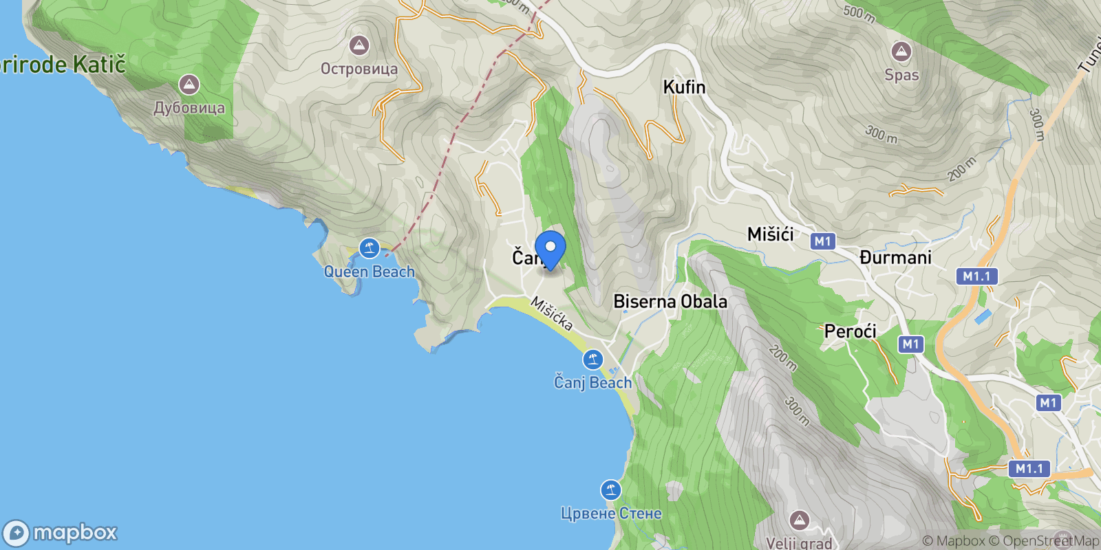 Map showing Bar, Čanj, Bar Municipality, Montenegro.