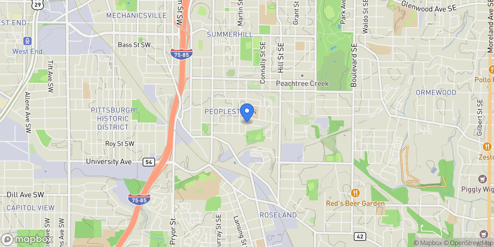 Map showing 1044 Martin Street SE, Atlanta, Georgia, United States.