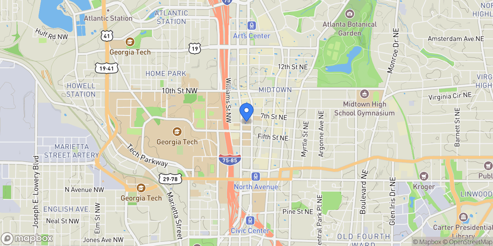 Map showing 845 Spring ST NW PH4, Atlanta, Georgia, United States.