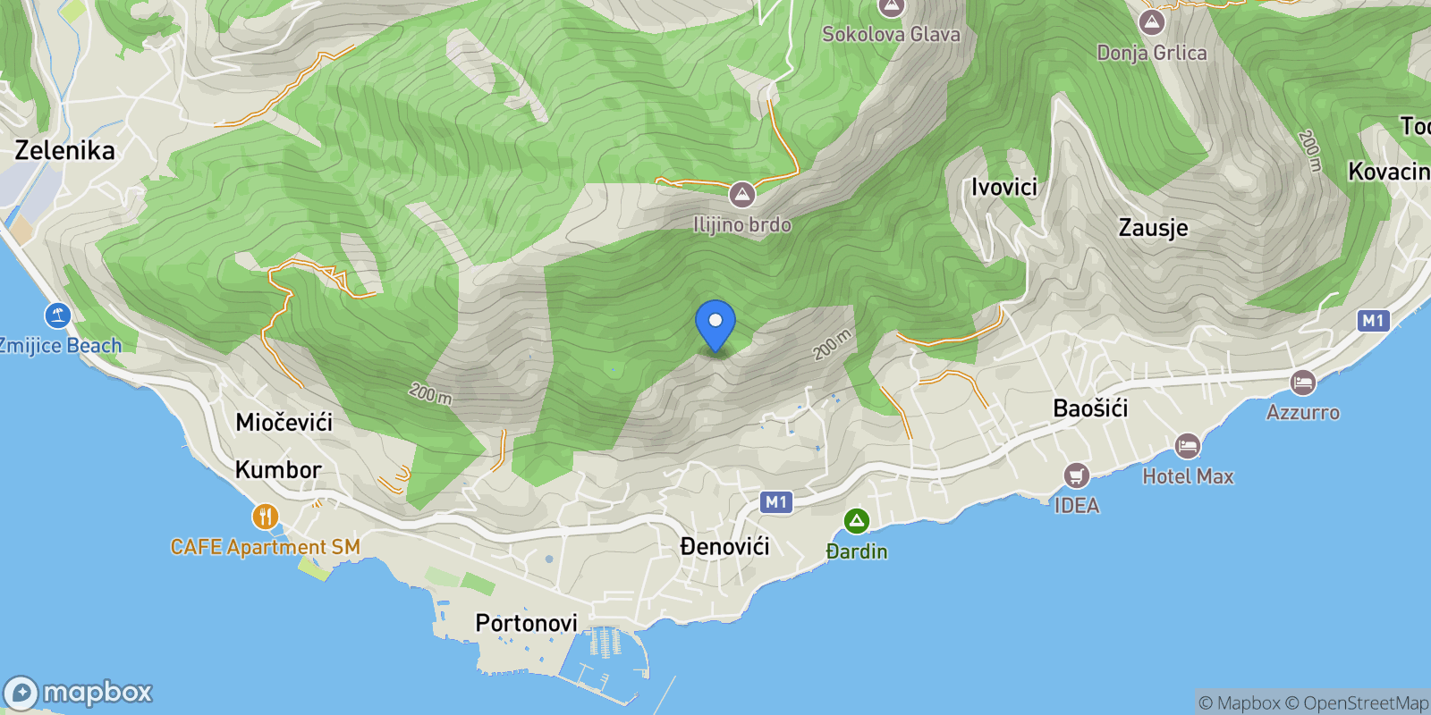 Map showing Herceg-Novi, Đenovići, Herceg Novi Municipality, Montenegro.