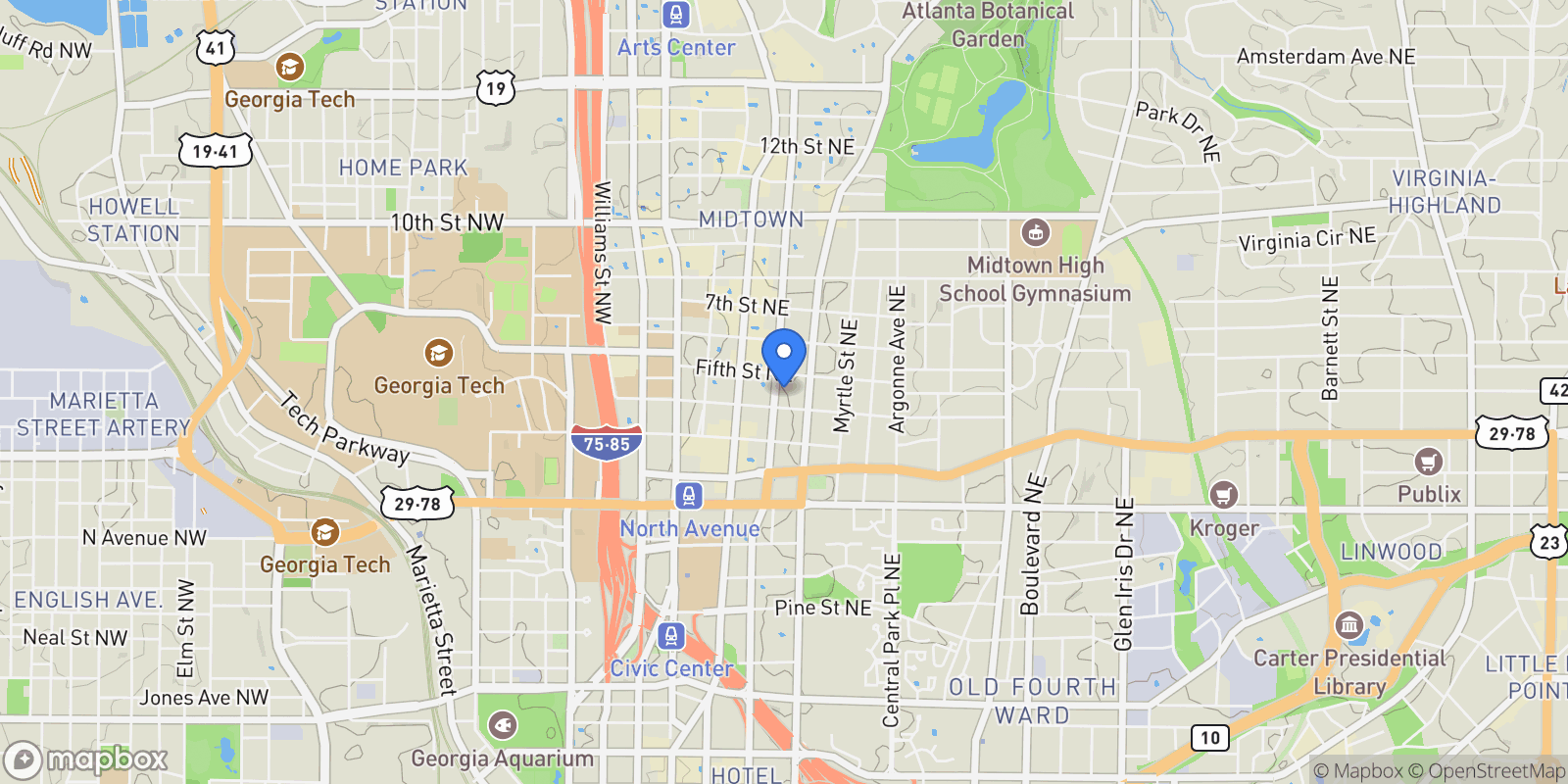 Map showing 775 Juniper ST NE 227, Atlanta, Georgia, United States.