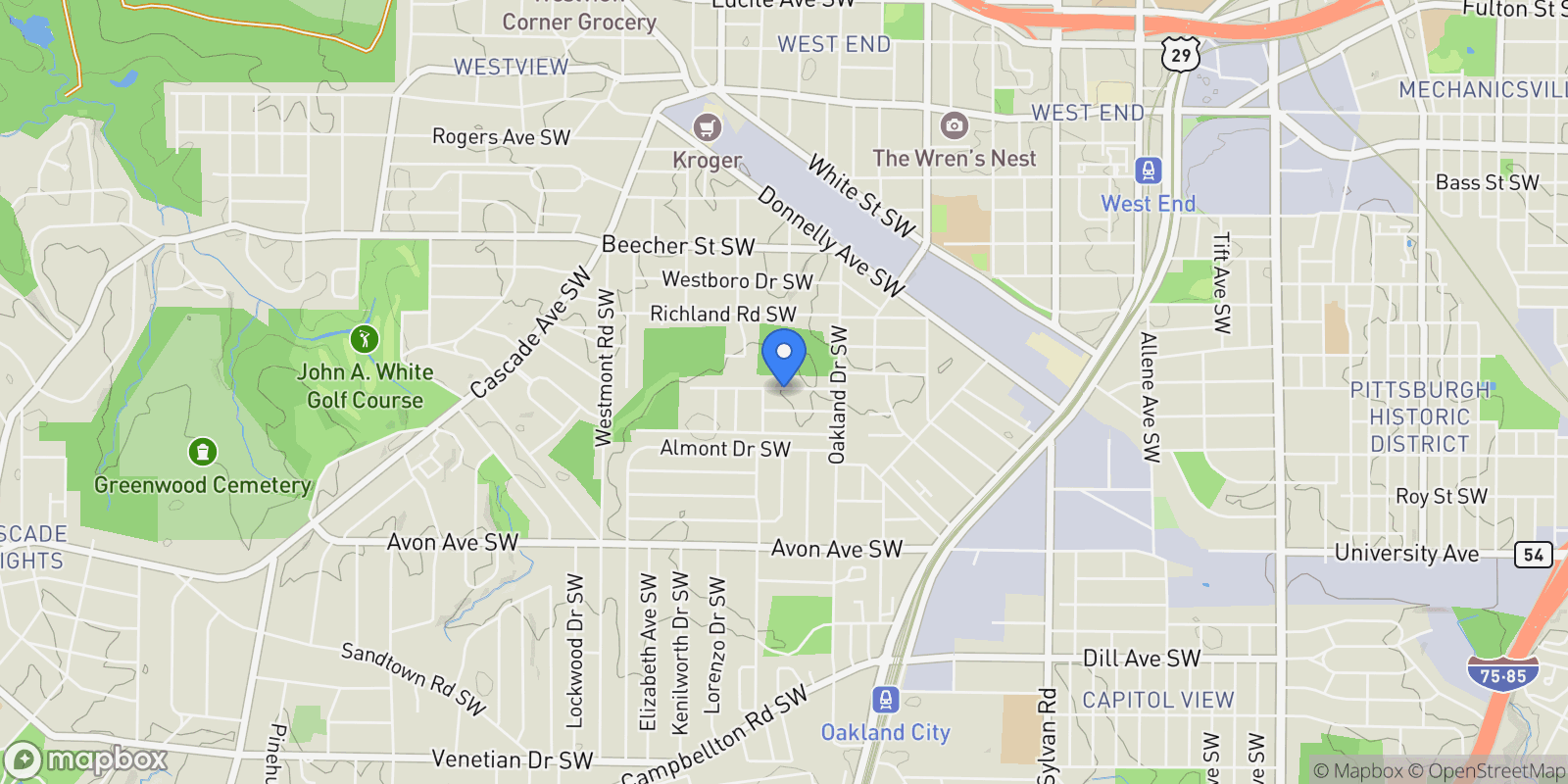 Map showing 1278 Plaza AVE SW A, Atlanta, Georgia, United States.