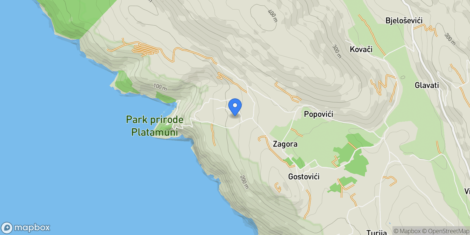 Map showing Kotor, Zagora, Kotor Municipality, Montenegro.