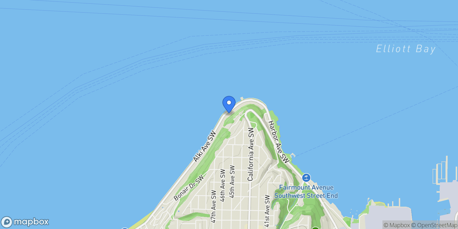 Map showing 1250 Alki Ave SW Unit #2A , Seattle, WA 98116, Seattle, Washington, United States.
