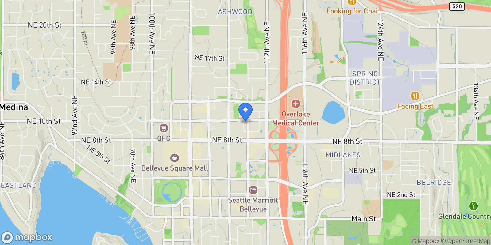 Map showing 999 110th Ave NE Unit #500 , Bellevue, WA 98004, Bellevue, Washington, United States.