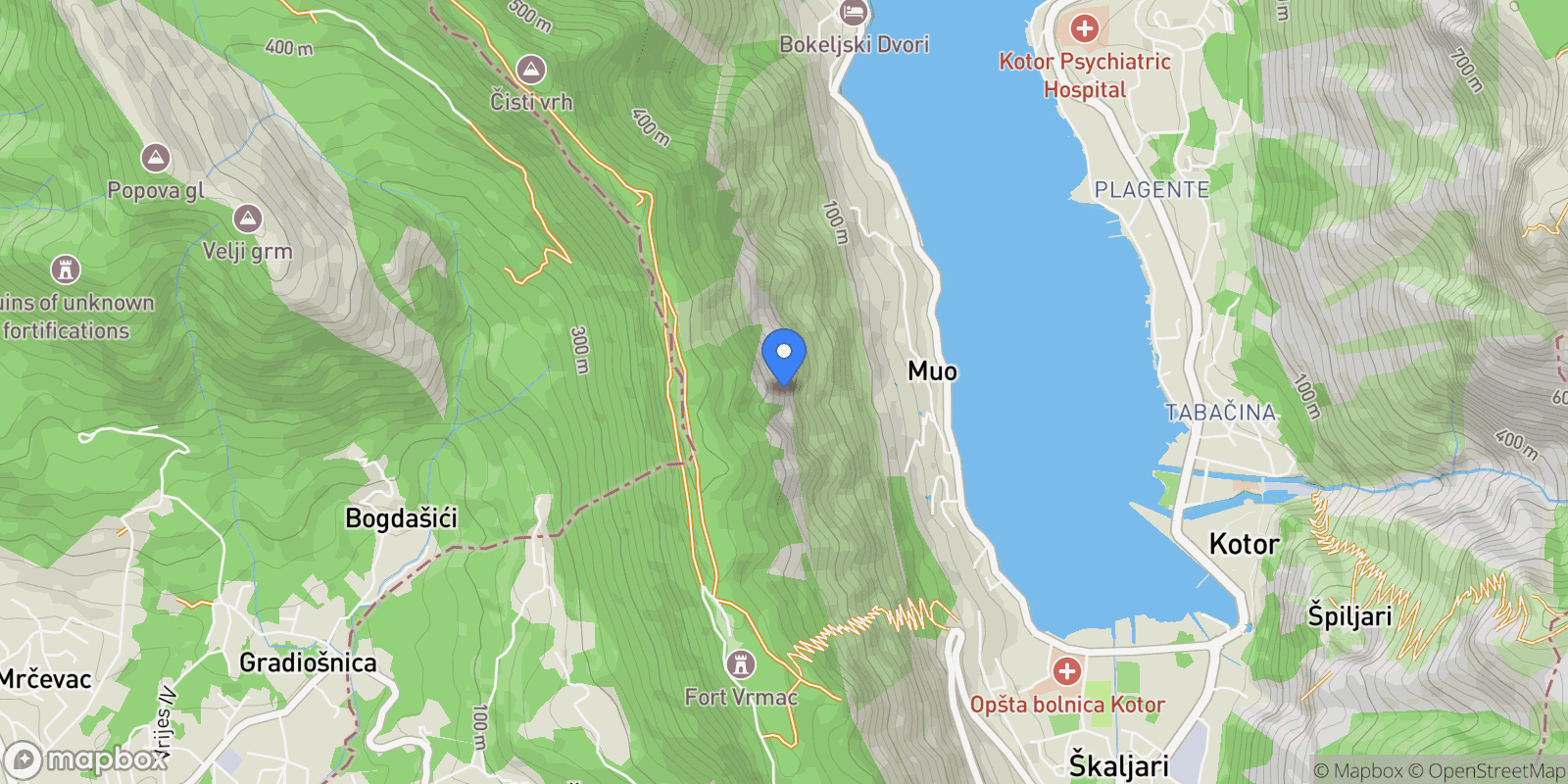 Map showing Kotor, Muo, Kotor Municipality, Montenegro.