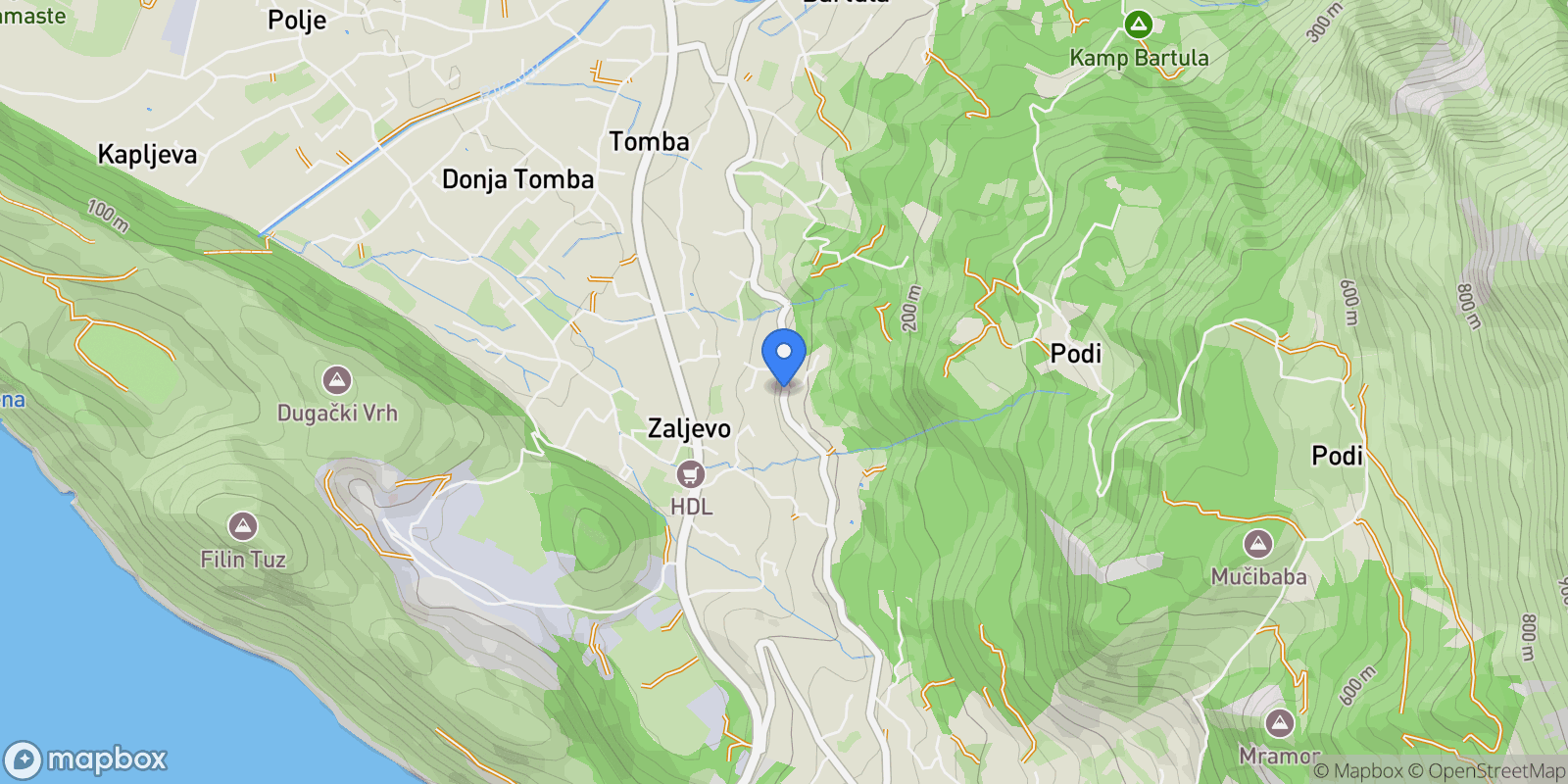 Map showing Bar, Zaljevo, Bar Municipality, Montenegro.