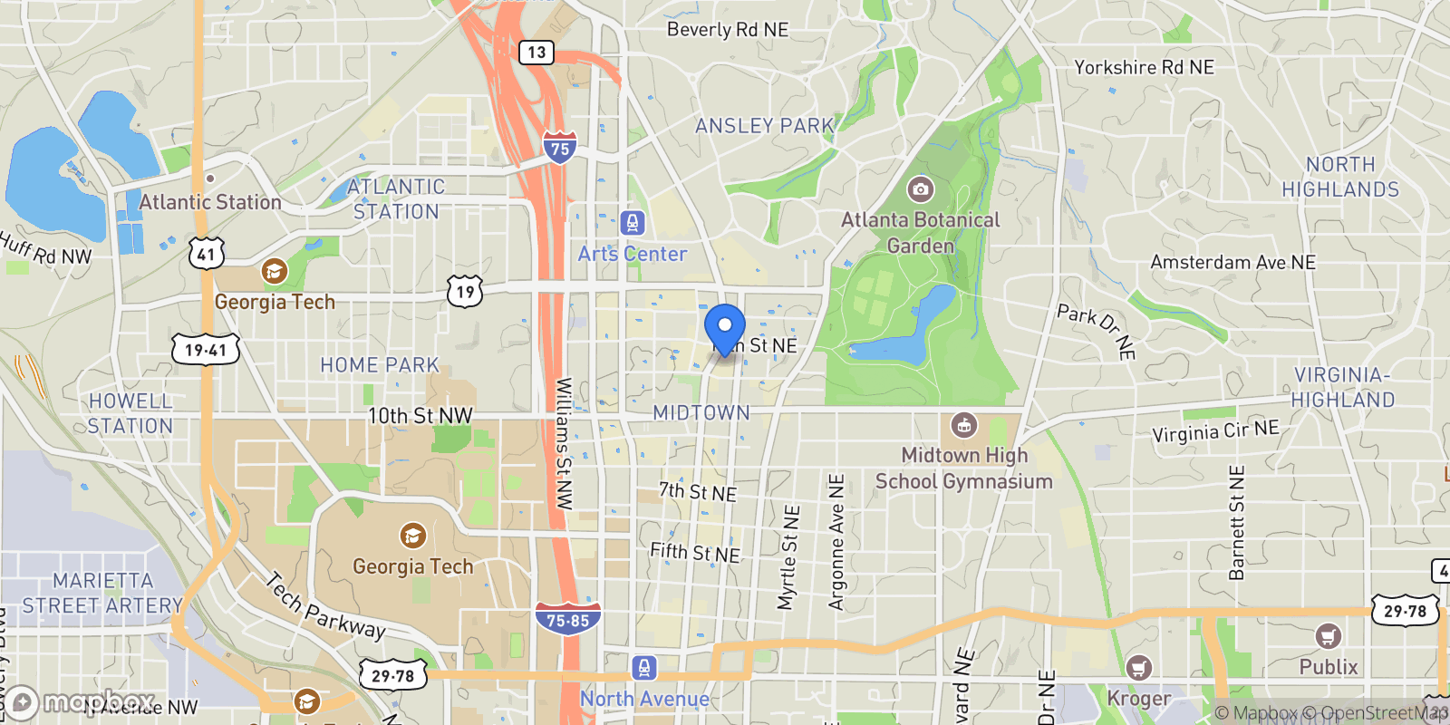 Map showing 1065 Peachtree ST NE 3201, Atlanta, Georgia, United States.