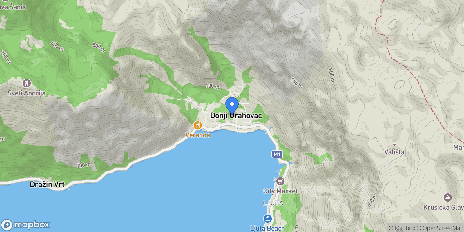 Map showing Kotor, Orahovac, Kotor Municipality, Montenegro.