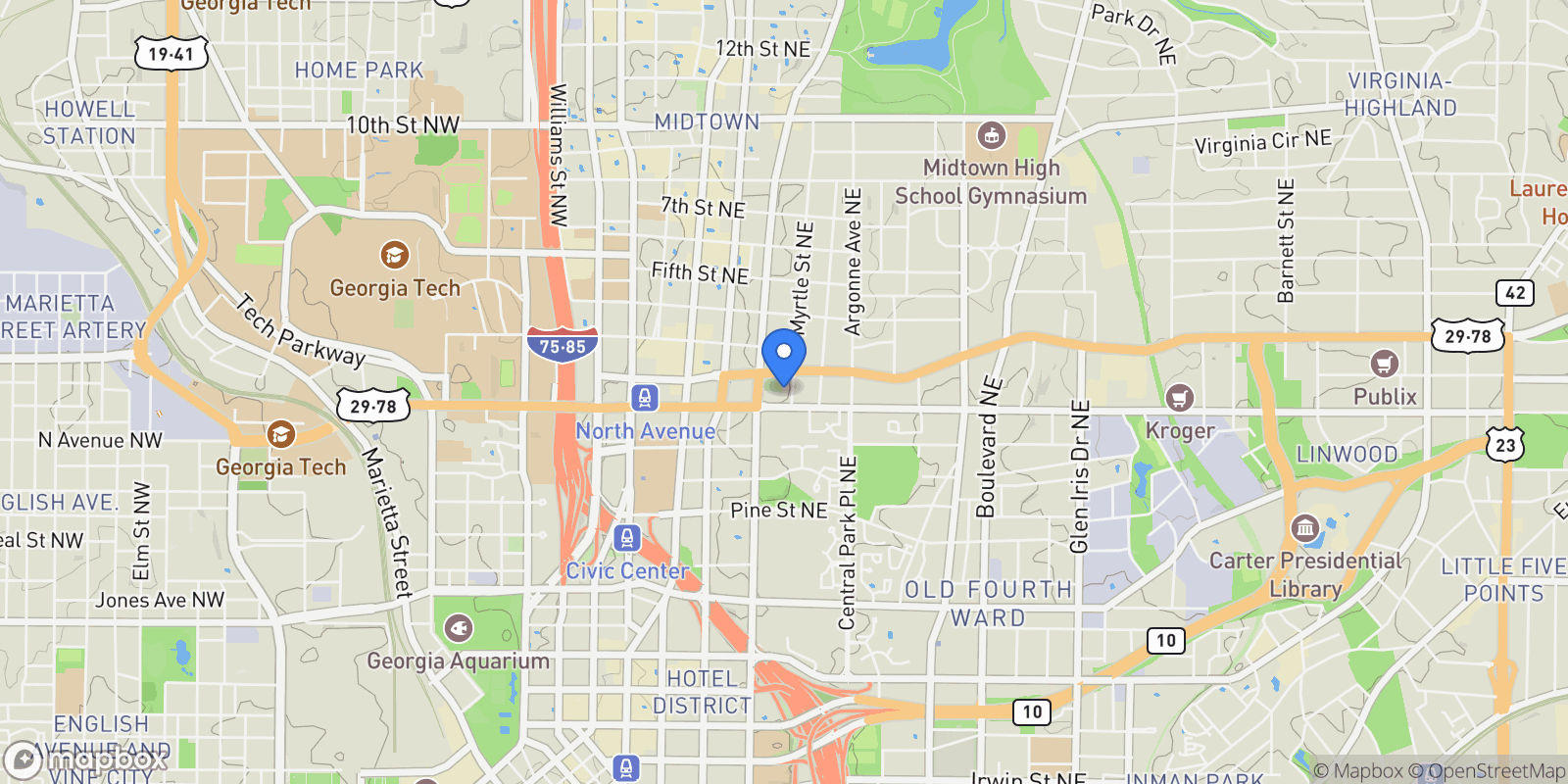 Map showing 625 Piedmont AVE NE 2004, Atlanta, Georgia, United States.