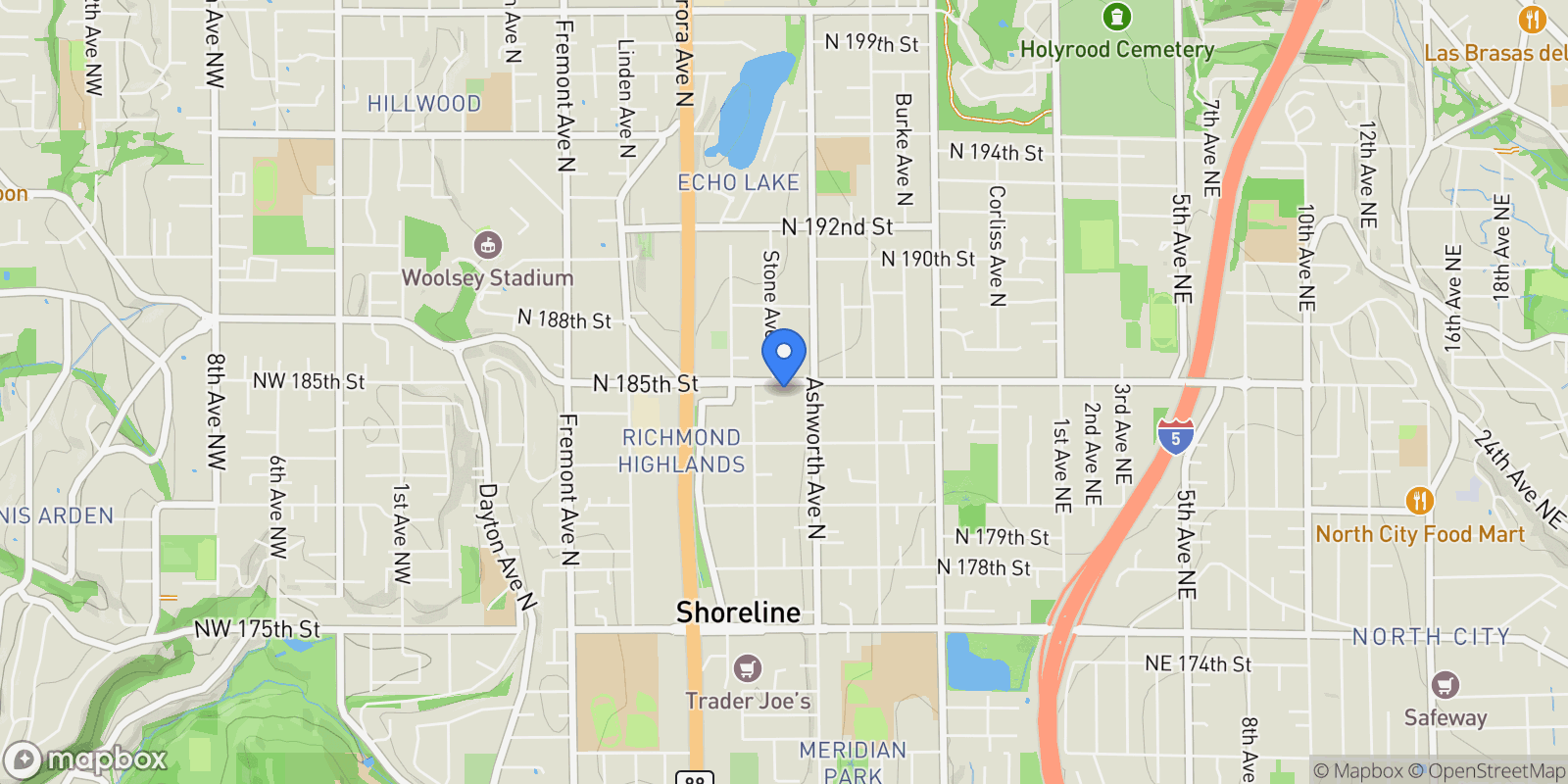 Map showing 1327 N 185th St Unit #C , Shoreline, WA 98133, Seattle, Washington, United States.
