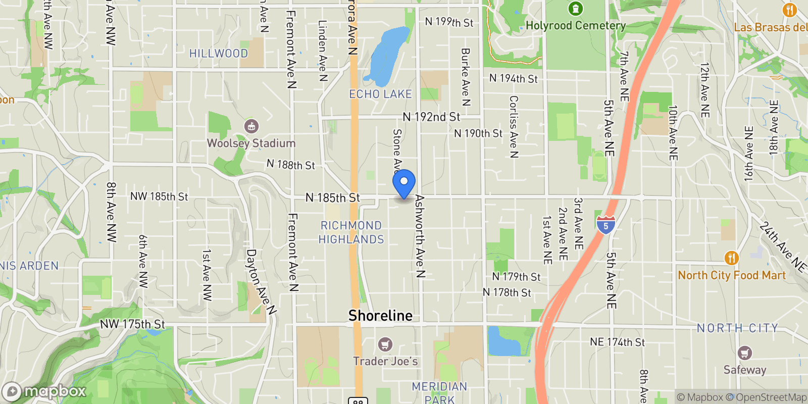 Map showing 1327 N 185th St Unit #C , Shoreline, WA 98133, Seattle, Washington, United States.