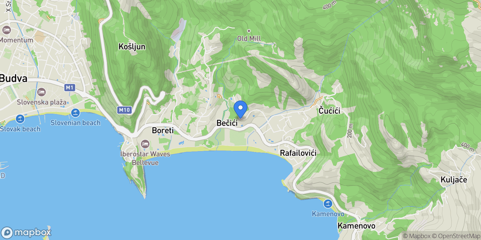 Map showing Budva, Bečići, Budva Municipality, Montenegro.