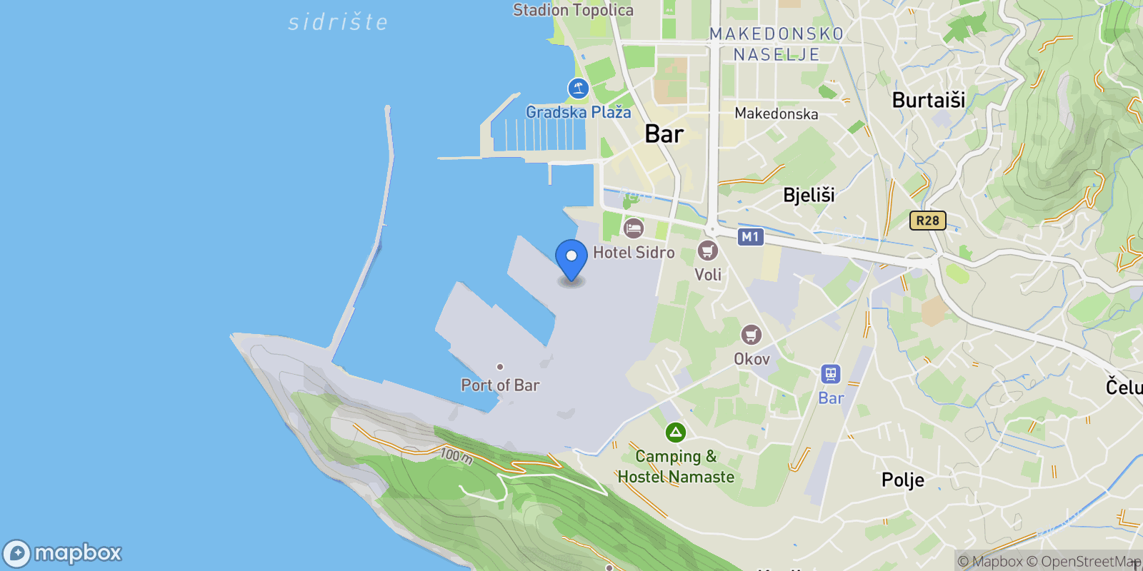 Map showing Bar, Bar, Bar Municipality, Montenegro.