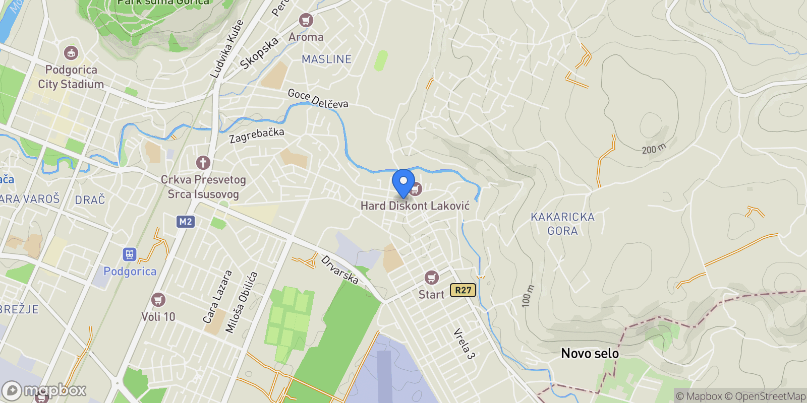 Map showing Bar, Podgorica, Podgorica Municipality, Montenegro.