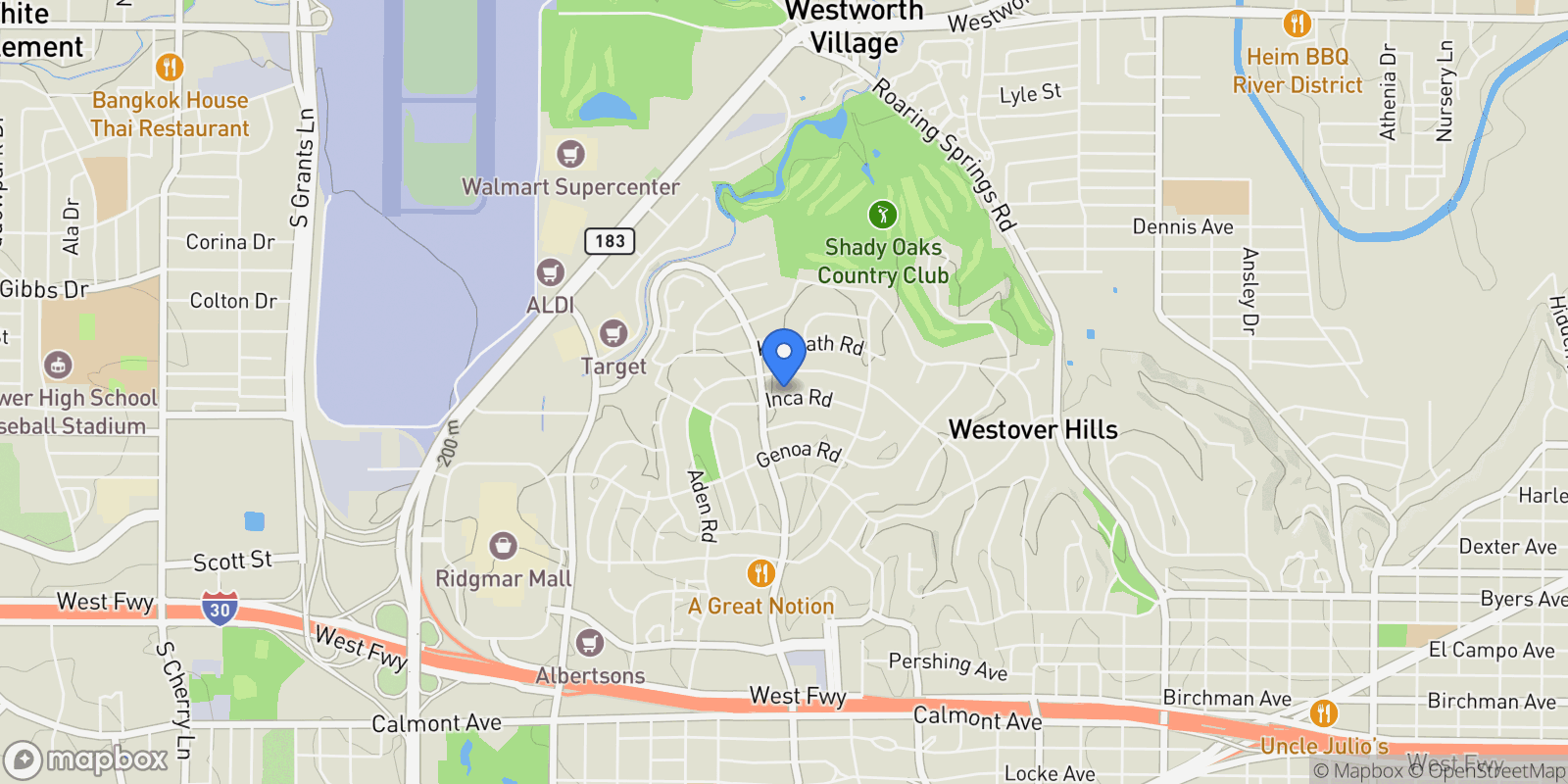Map showing 6336 Inca Road, Fort Worth, Texas, United States.