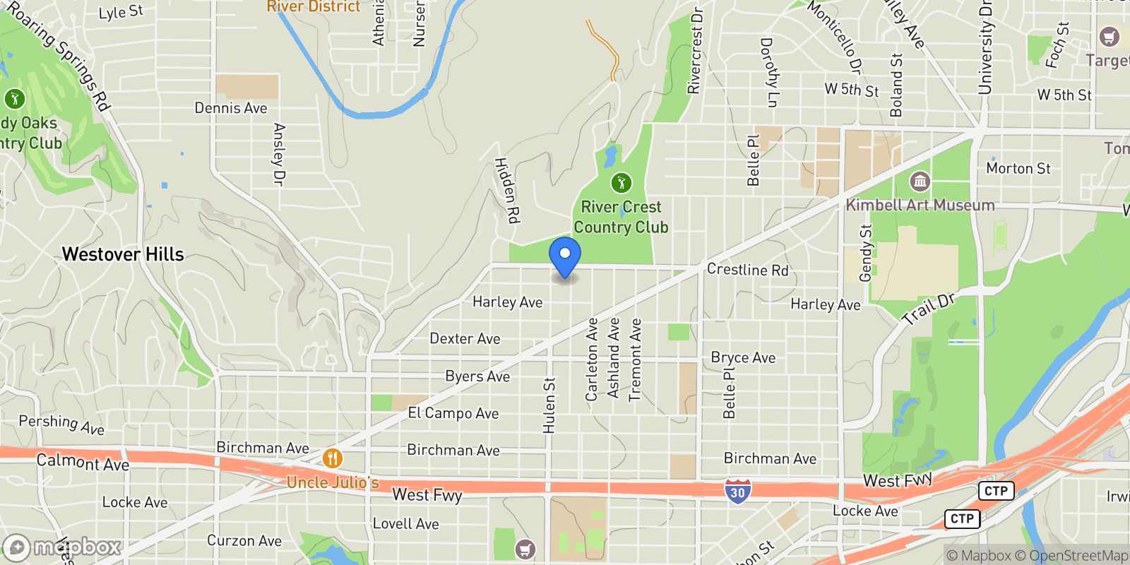 Map showing 1620 Western Avenue, Fort Worth, Texas, United States.