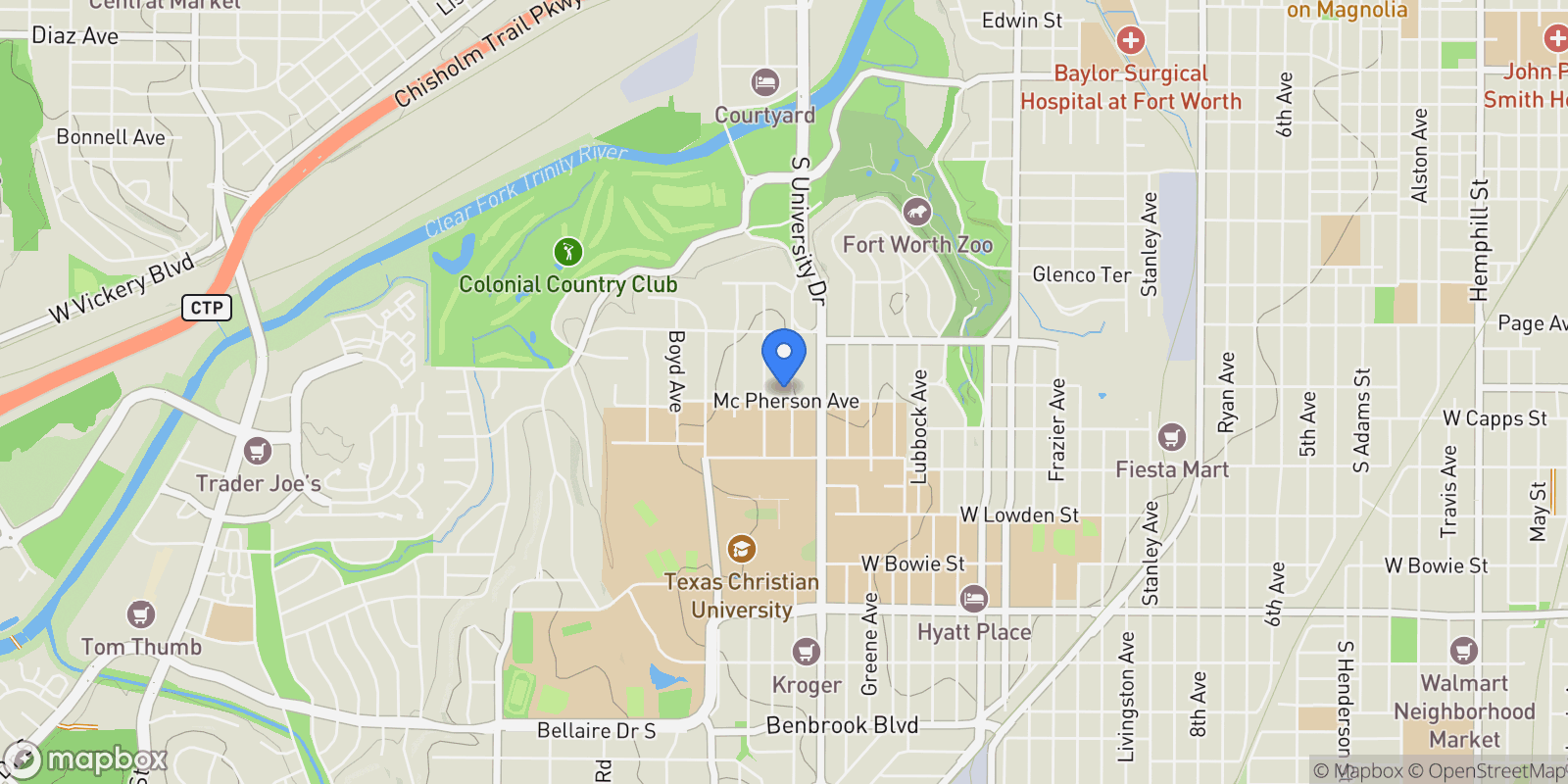 Map showing 2560 Rogers Avenue, Fort Worth, Texas, United States.