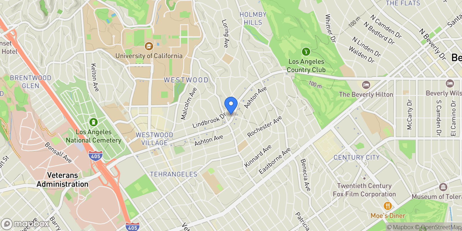 Map showing 10551 Wilshire Boulevard 1002, Los Angeles, California, United States.