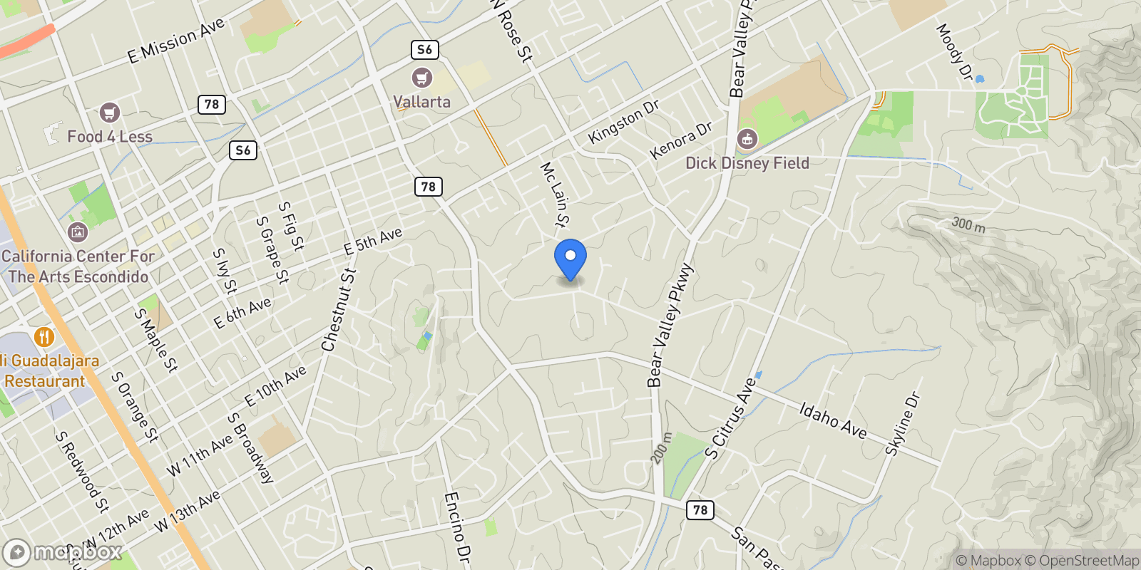 Map showing 1237 Destree Road, Escondido, California, United States.