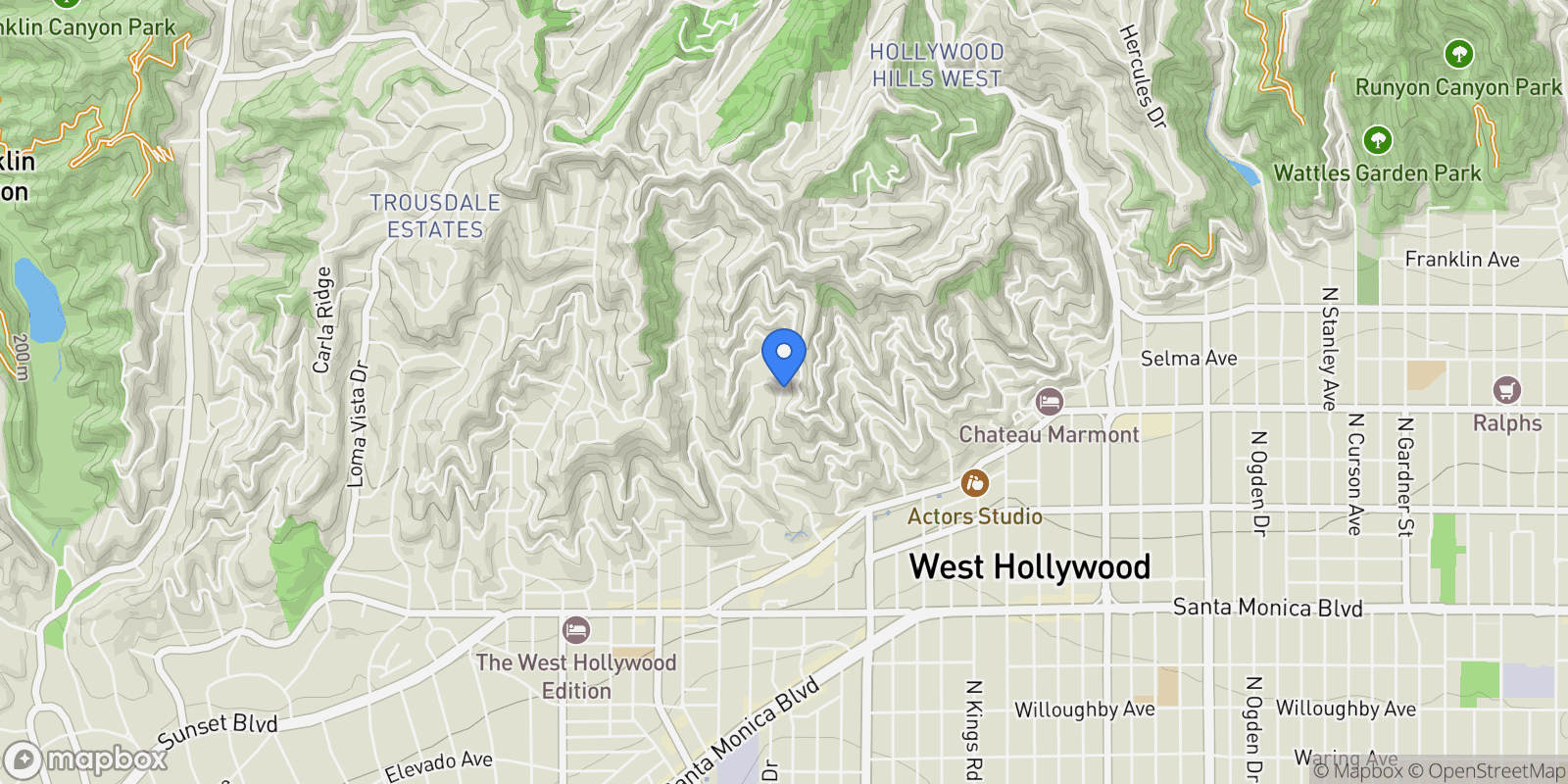 Map showing 1528 Forest Knoll Drive, Los Angeles, California, United States.