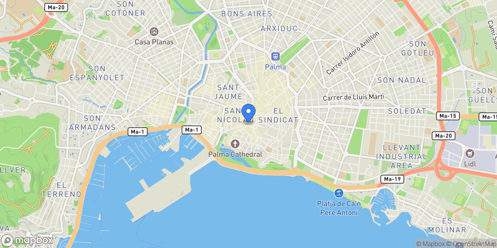 Map showing Palma, Mallorca, Palma, Palma, Balearic Islands, Spain.