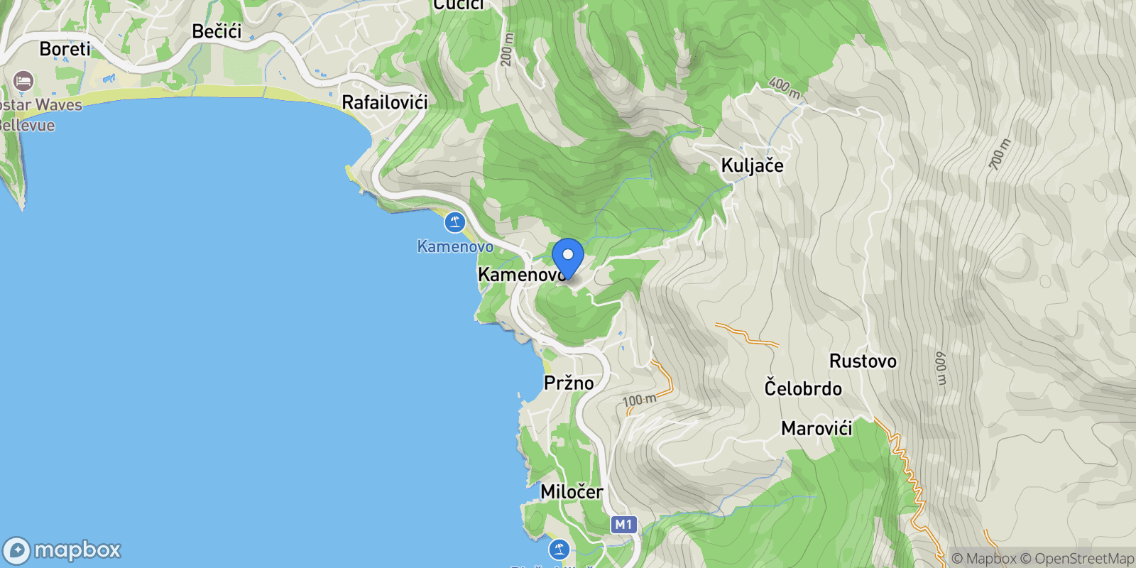 Map showing Budva, Pržno, Budva Municipality, Montenegro.