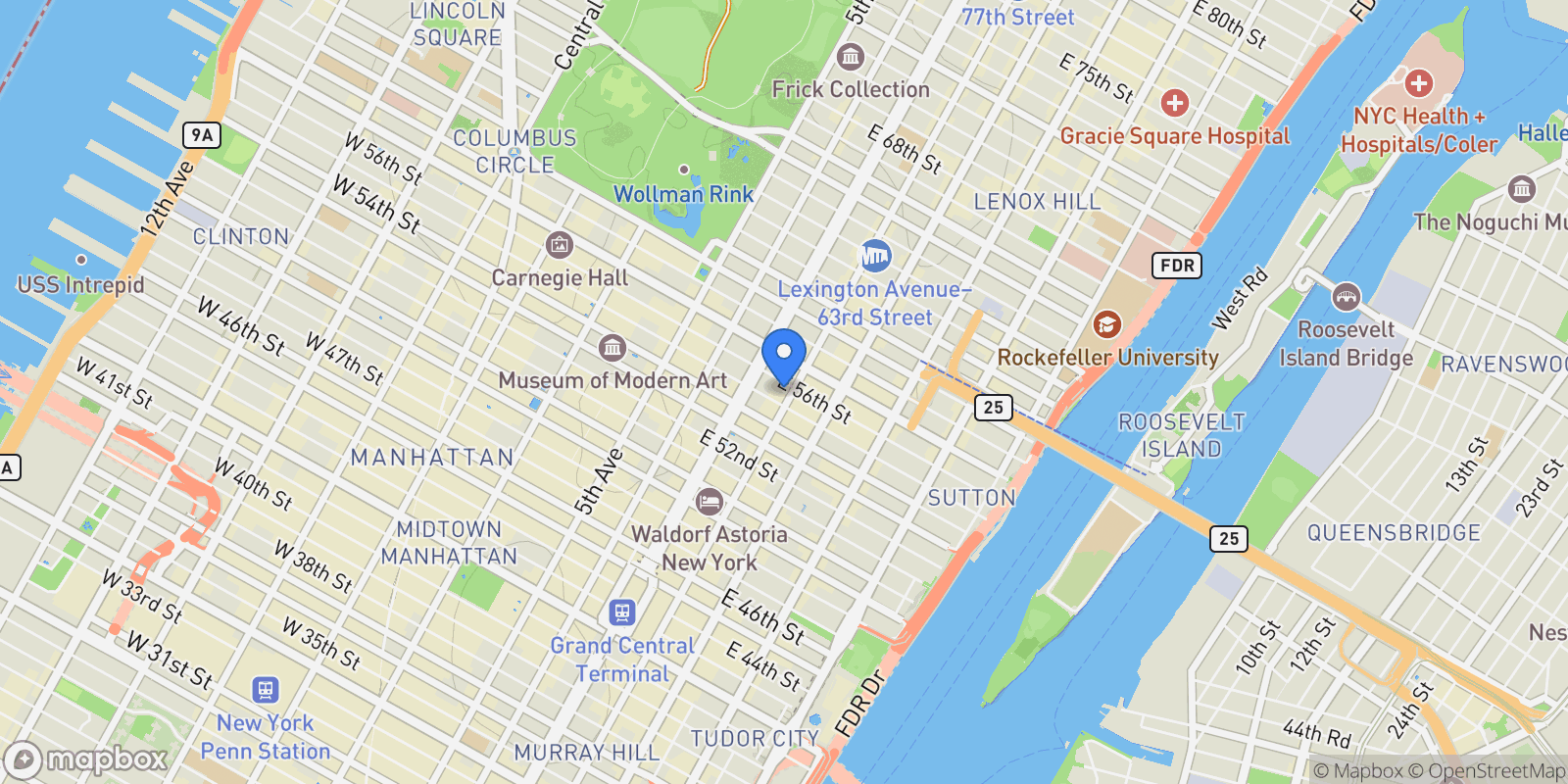 Map showing 136 E 56TH ST, New York, New York, United States.