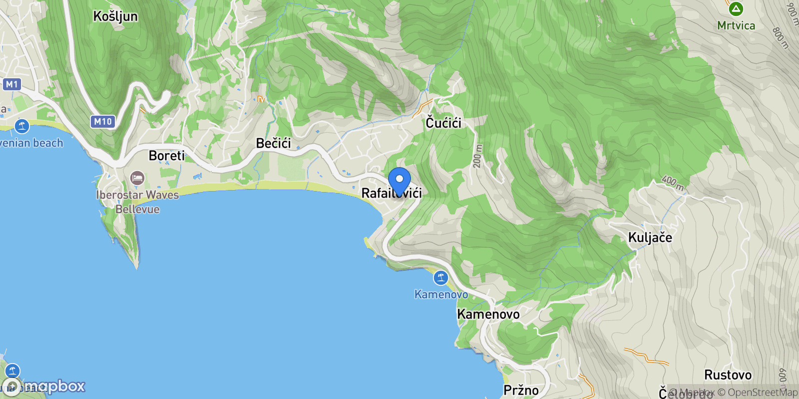Map showing Budva, Rafailovići, Budva Municipality, Montenegro.