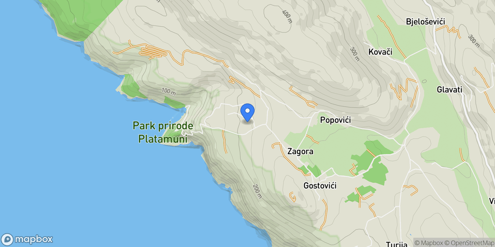Map showing Kotor, Zagora, Kotor Municipality, Montenegro.