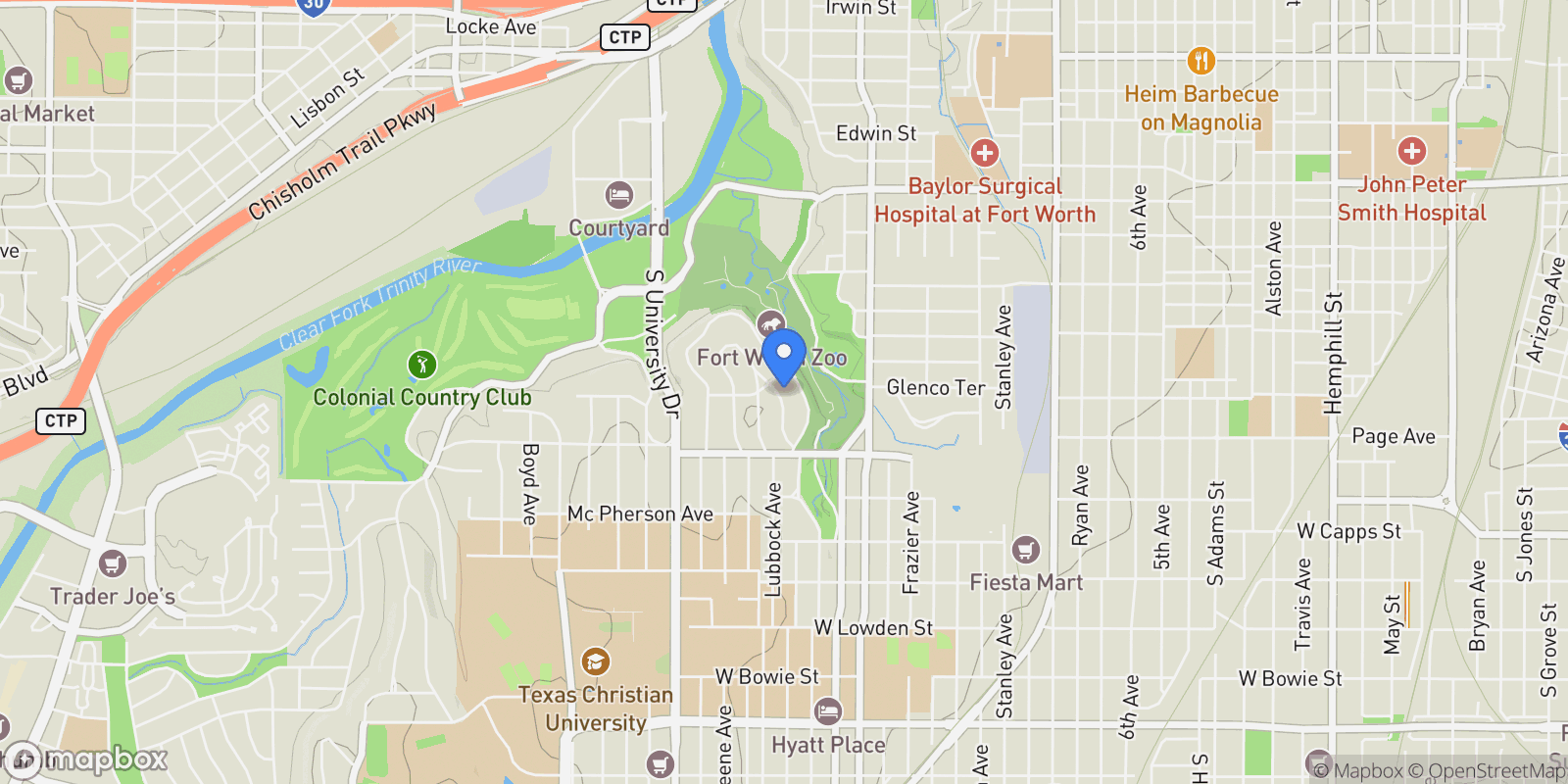 Map showing 2413 Lofton Terrace, Fort Worth, Texas, United States.