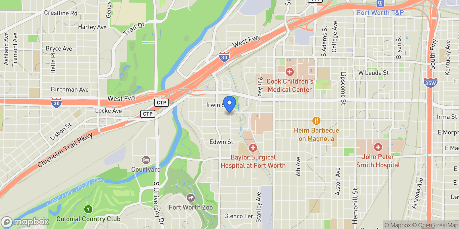 Map showing 2201 Mistletoe Boulevard, Fort Worth, Texas, United States.
