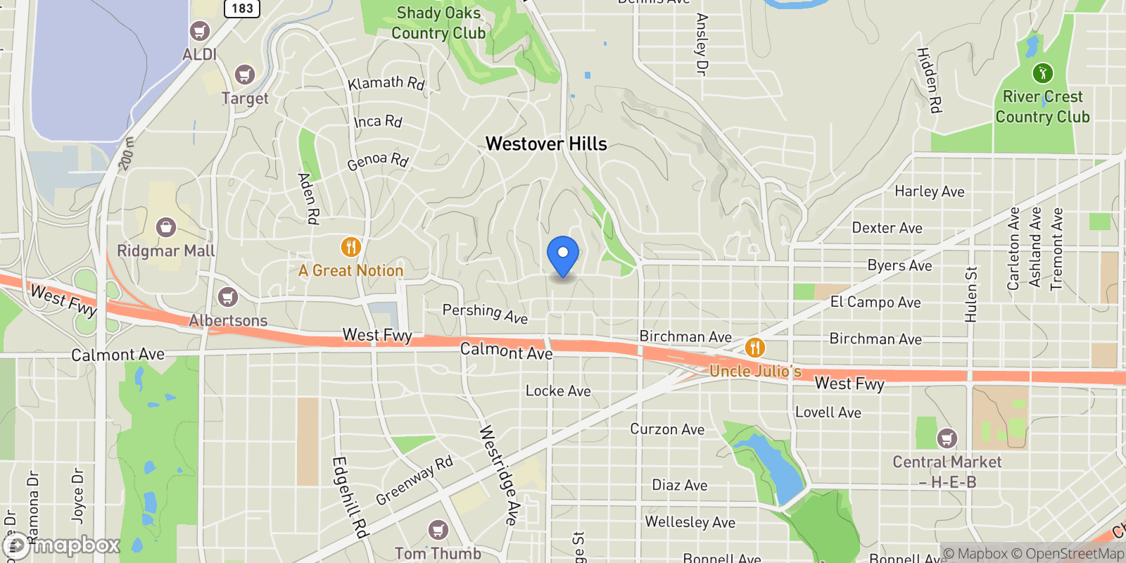 Map showing 5849 Merrymount Road, Fort Worth, Texas, United States.