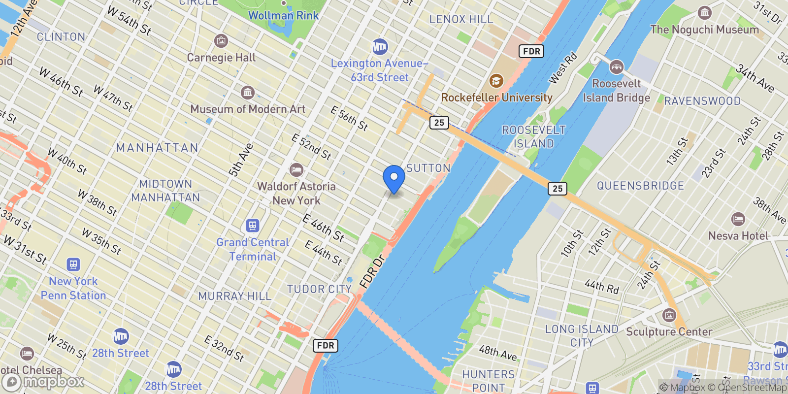 Map showing Southgate, 400 E 52ND ST, New York, New York, United States.