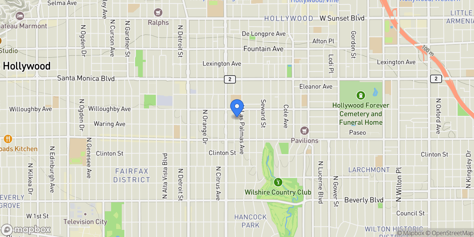 Map showing 822 N Mccadden Place, Los Angeles, California, United States.