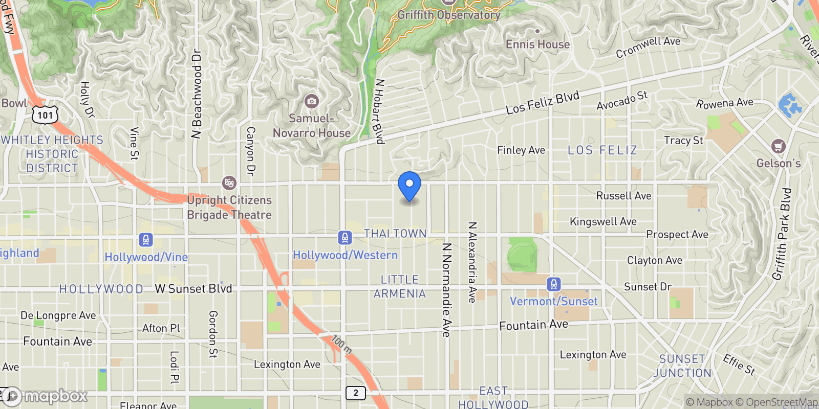 Map showing 1811 N Kingsley Drive, Los Angeles, California, United States.