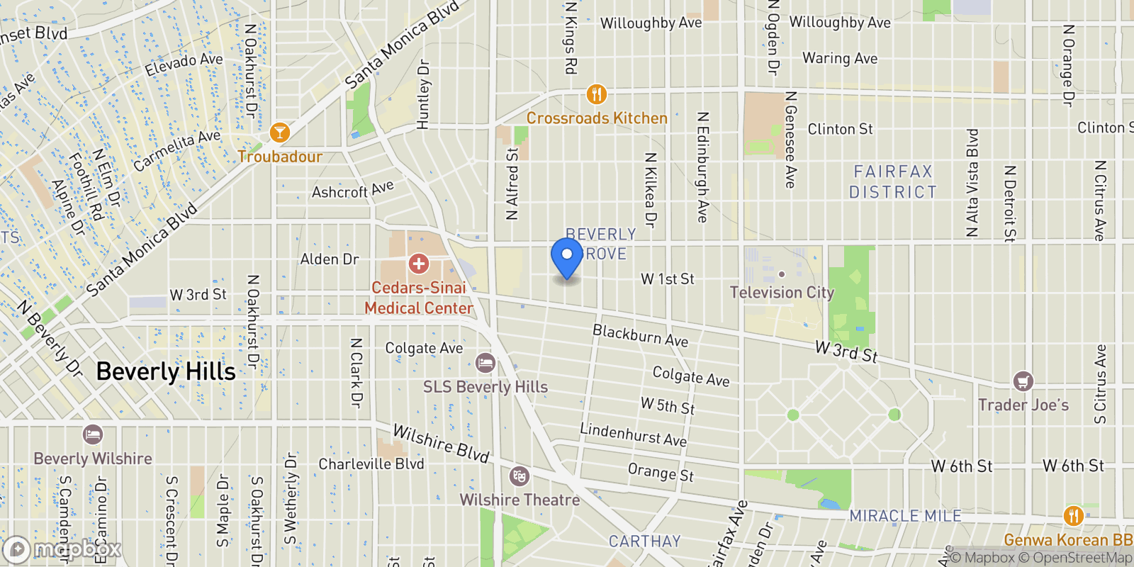 Map showing 110 S Kings Road, West Hollywood, California, United States.