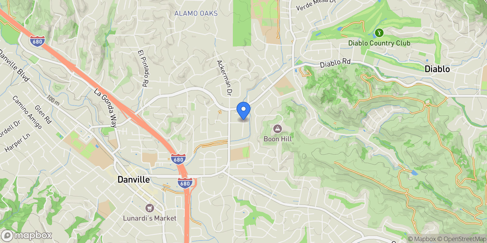 Map showing 11 Willowmere Rd, Danville, California, United States.