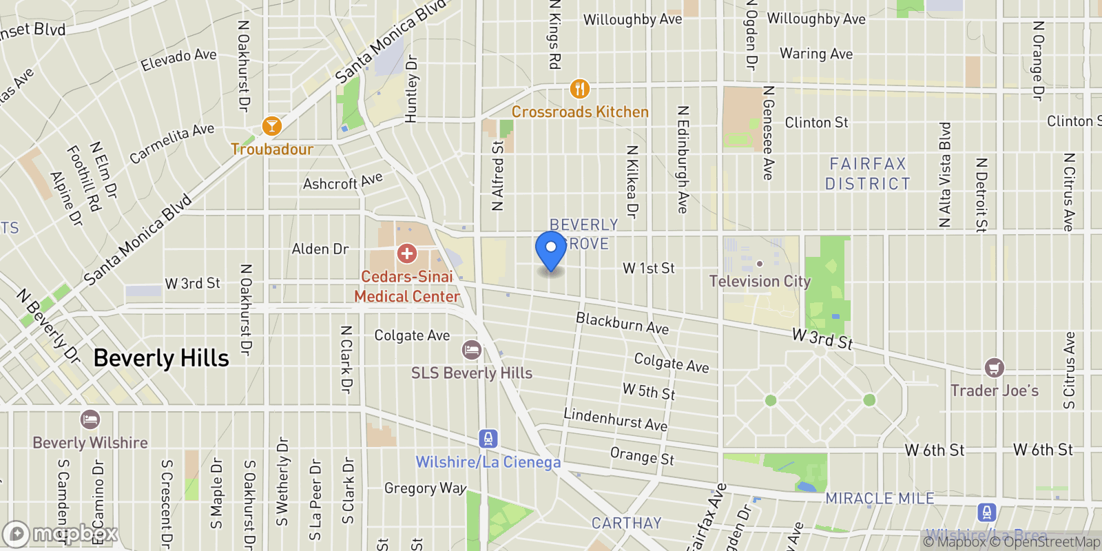 Map showing 116 S Kings Road, West Hollywood, California, United States.