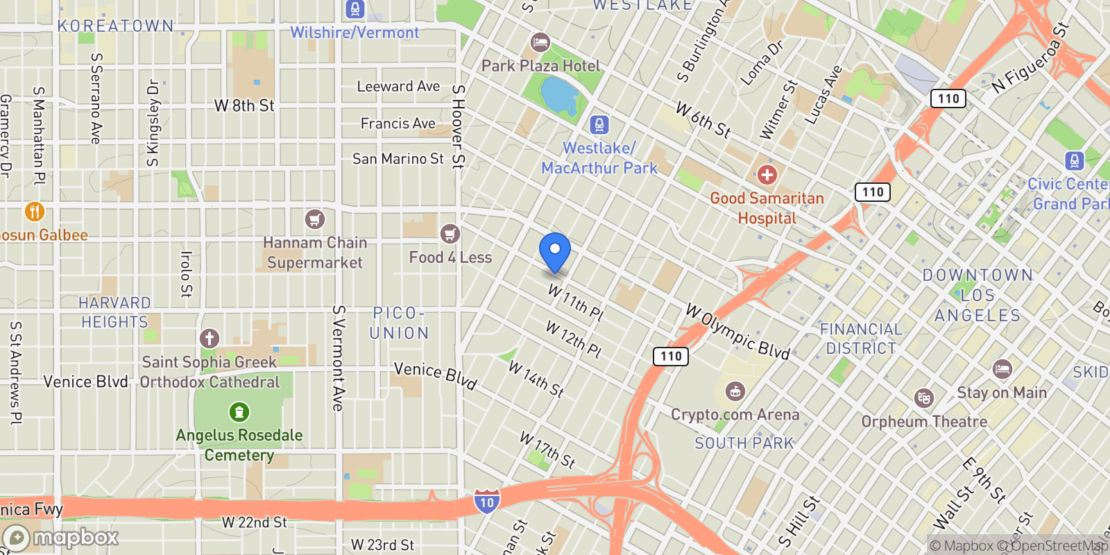 Map showing 1820 W 11th Street, Los Angeles, California, United States.