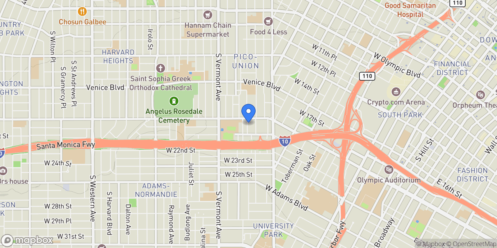 Map showing 1934 New England Street, Los Angeles, California, United States.