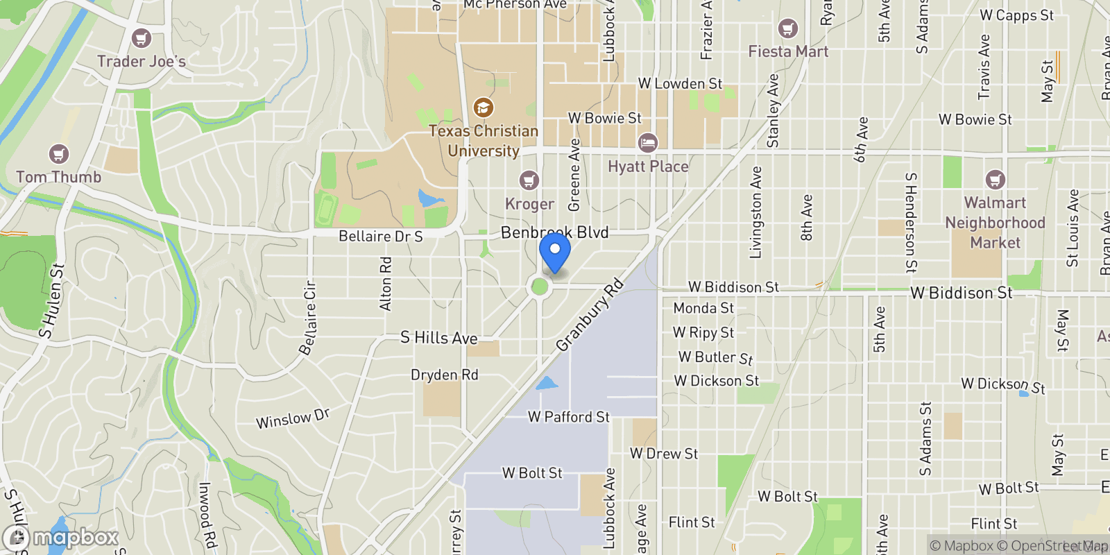Map showing 3417 Park Ridge Boulevard, Fort Worth, Texas, United States.
