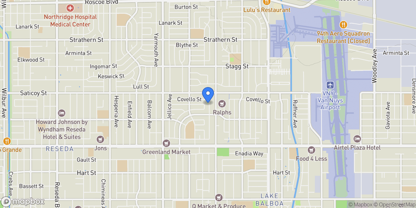 Map showing 7511 Lasaine Ave, Los Angeles, California, United States.
