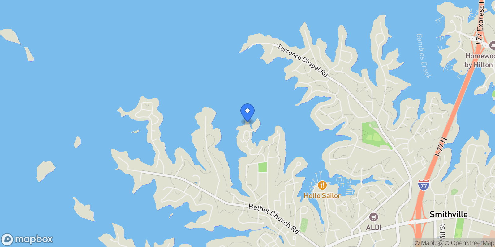 Map showing 20721 Pointe Regatta Drive, Cornelius, North Carolina, United States.