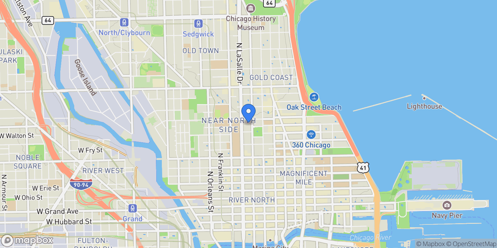 Map showing 123 W Oak Street #K, Chicago, Illinois, United States.