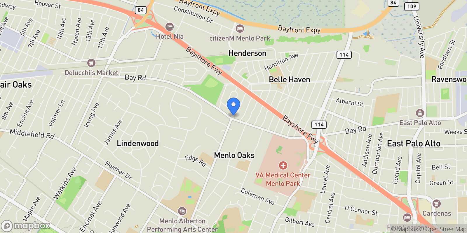 Map showing 1010 Ringwood Avenue, Menlo Park, California, United States.