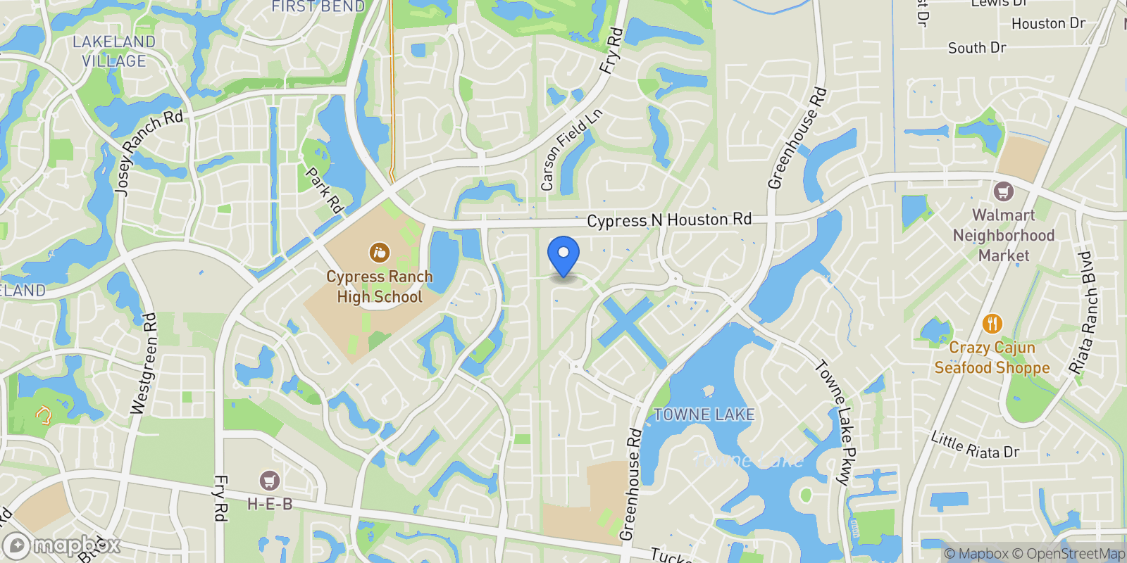 Map showing 19718 Cherrywood Bend Drive, Houston, Texas, United States.