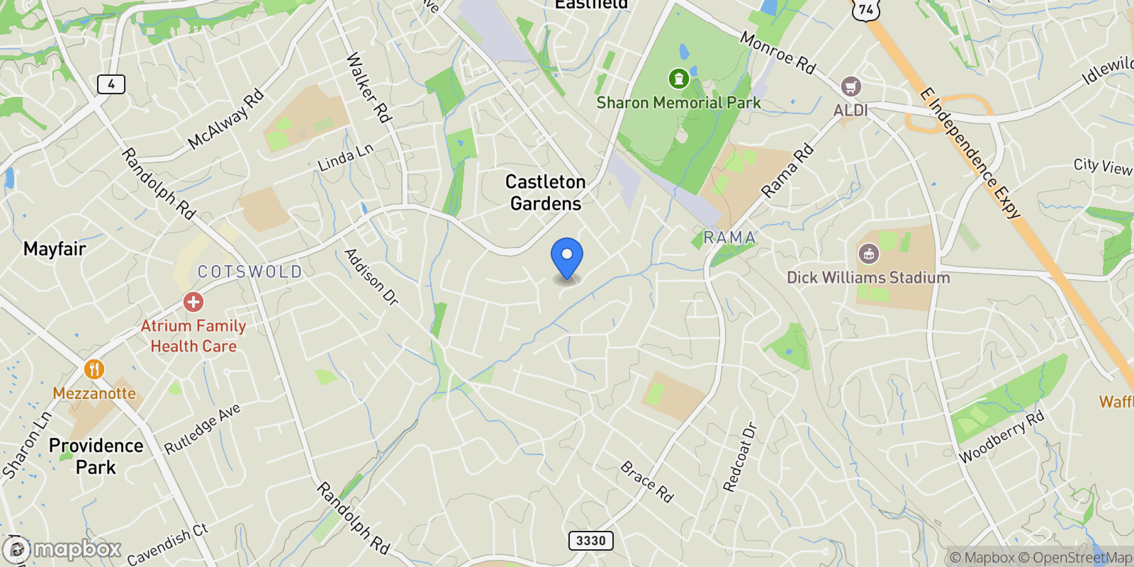 Map showing 1031 Worcaster Place, Charlotte, NC 28211, Charlotte, North Carolina, United States.