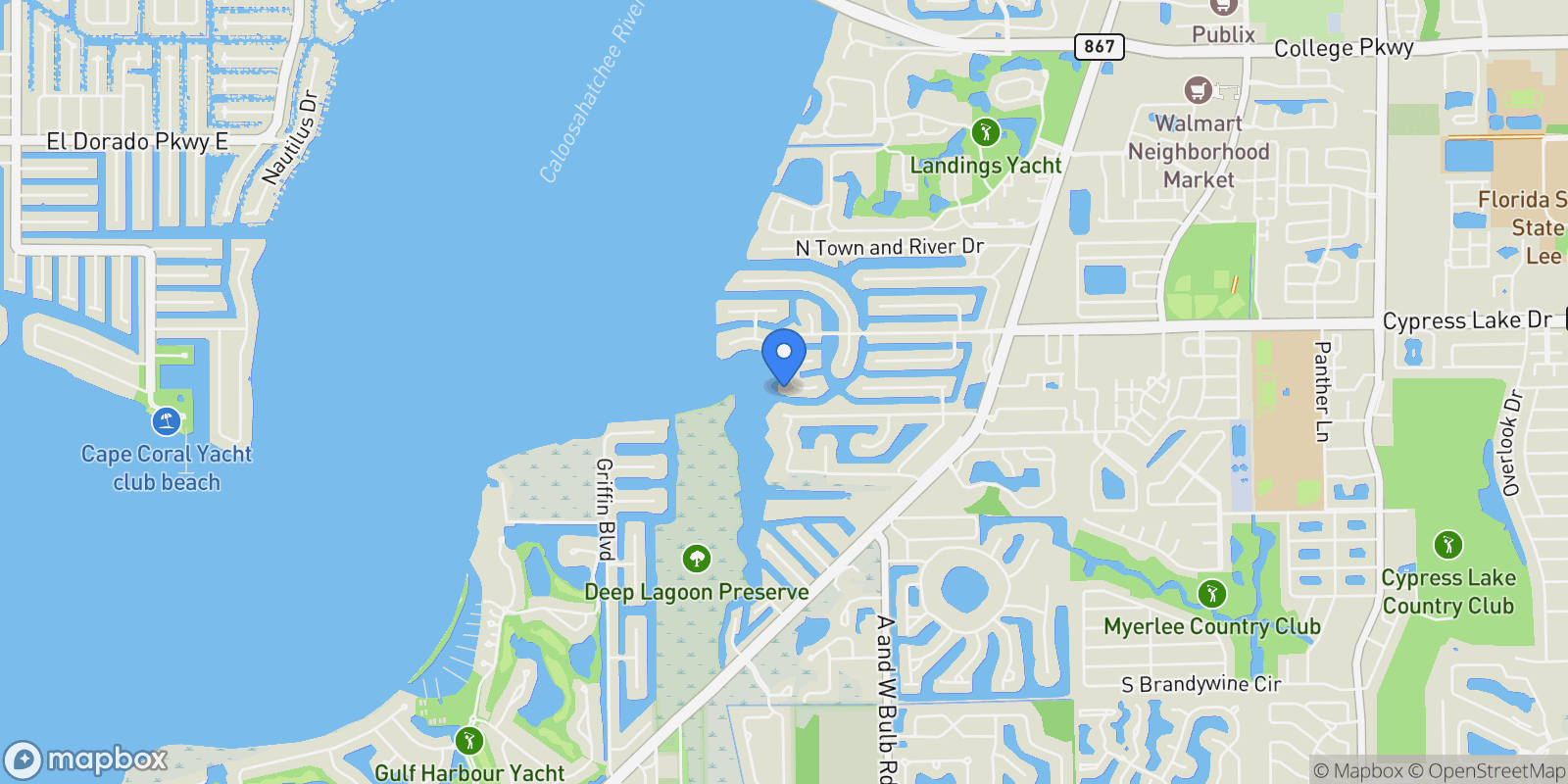 Map showing 866 Cal Cove DR, Fort Myers, FL, 33919, USA, Fort Myers, Florida, United States.