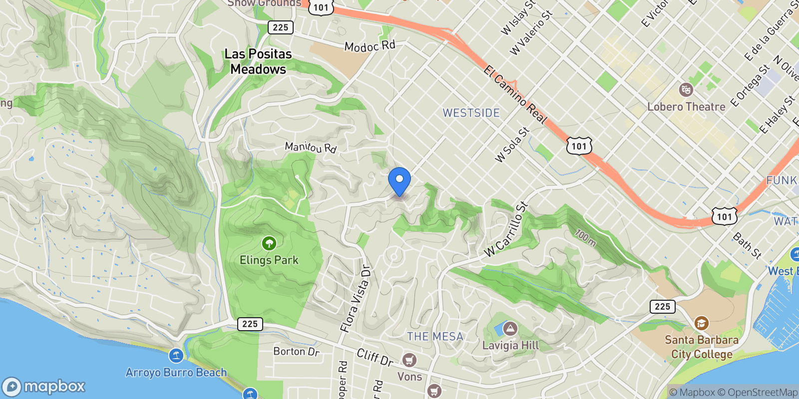 Map showing 1275 Calle Cerrito, SANTA BARBARA, CA, 93101, USA, Santa Barbara, California, United States.
